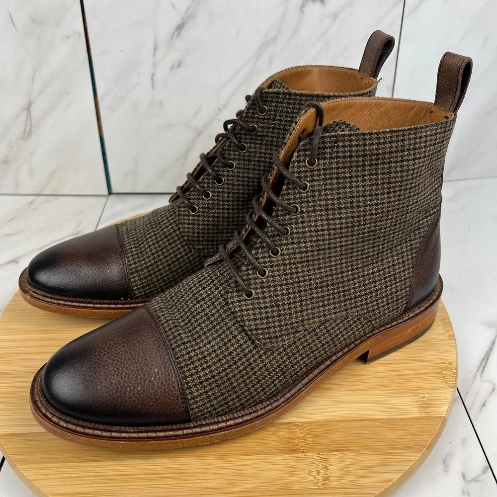 Taft The Jack Mens Size 7 [EU 40] Houndstooth Tweed Wool Cap Toe Boots Shoes